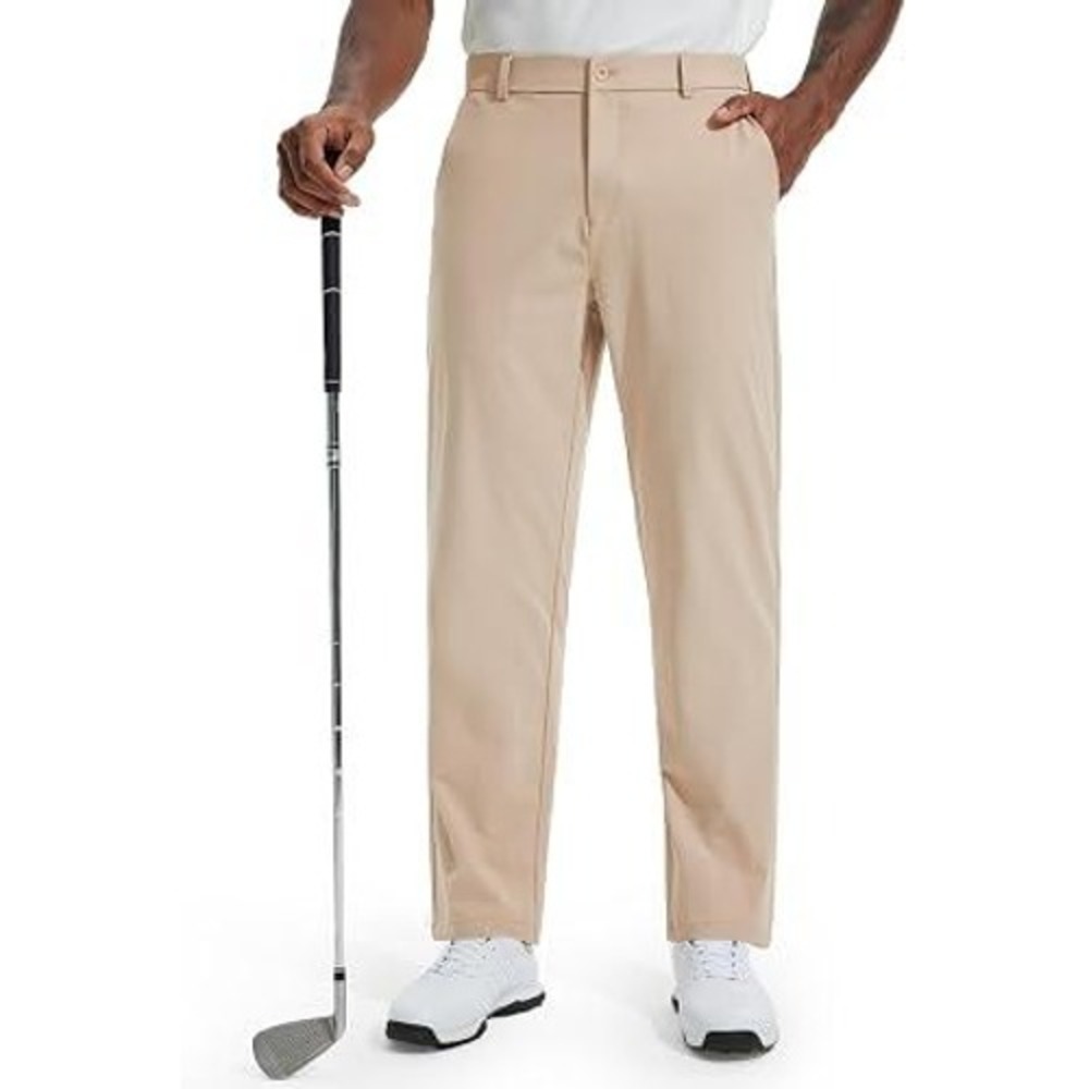 Libin Classic Fit 38x33 Men's Stretch Golf Dress Pants Flat Front Khaki